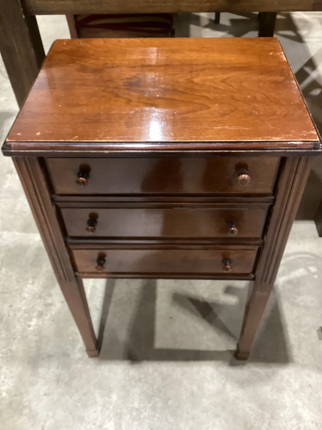 Vintage Brown Wooden 3-Drawer Side Table thumbnail