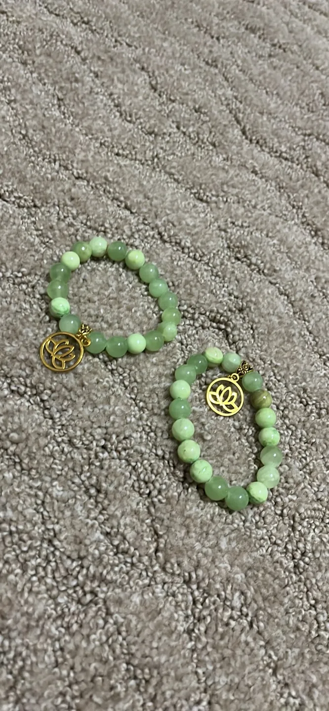 Green Beaded Bracelet with Lotus Charm - Set of 2 thumbnail