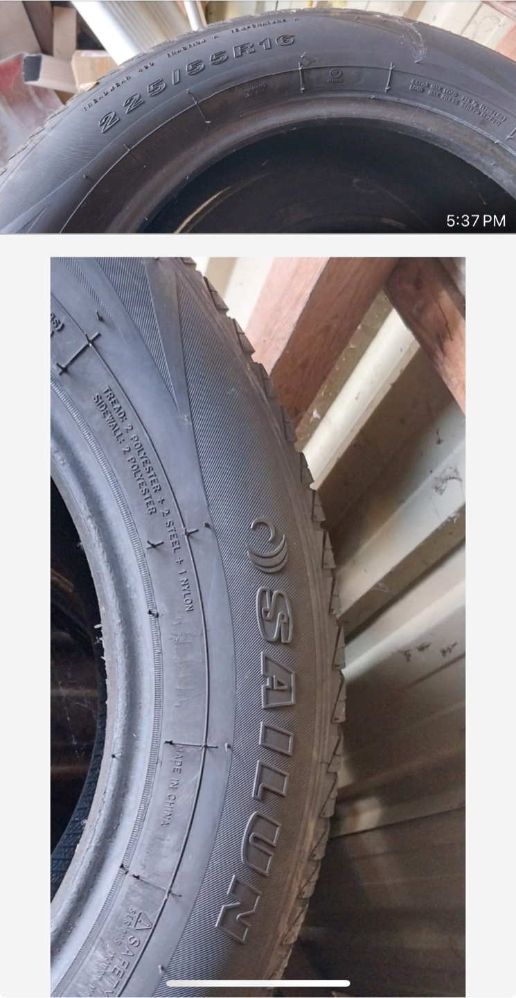 4 Used Mustang Tires – 2 Sailun 225/55R16 + 2 Nokian 225/55R16 - photo 3