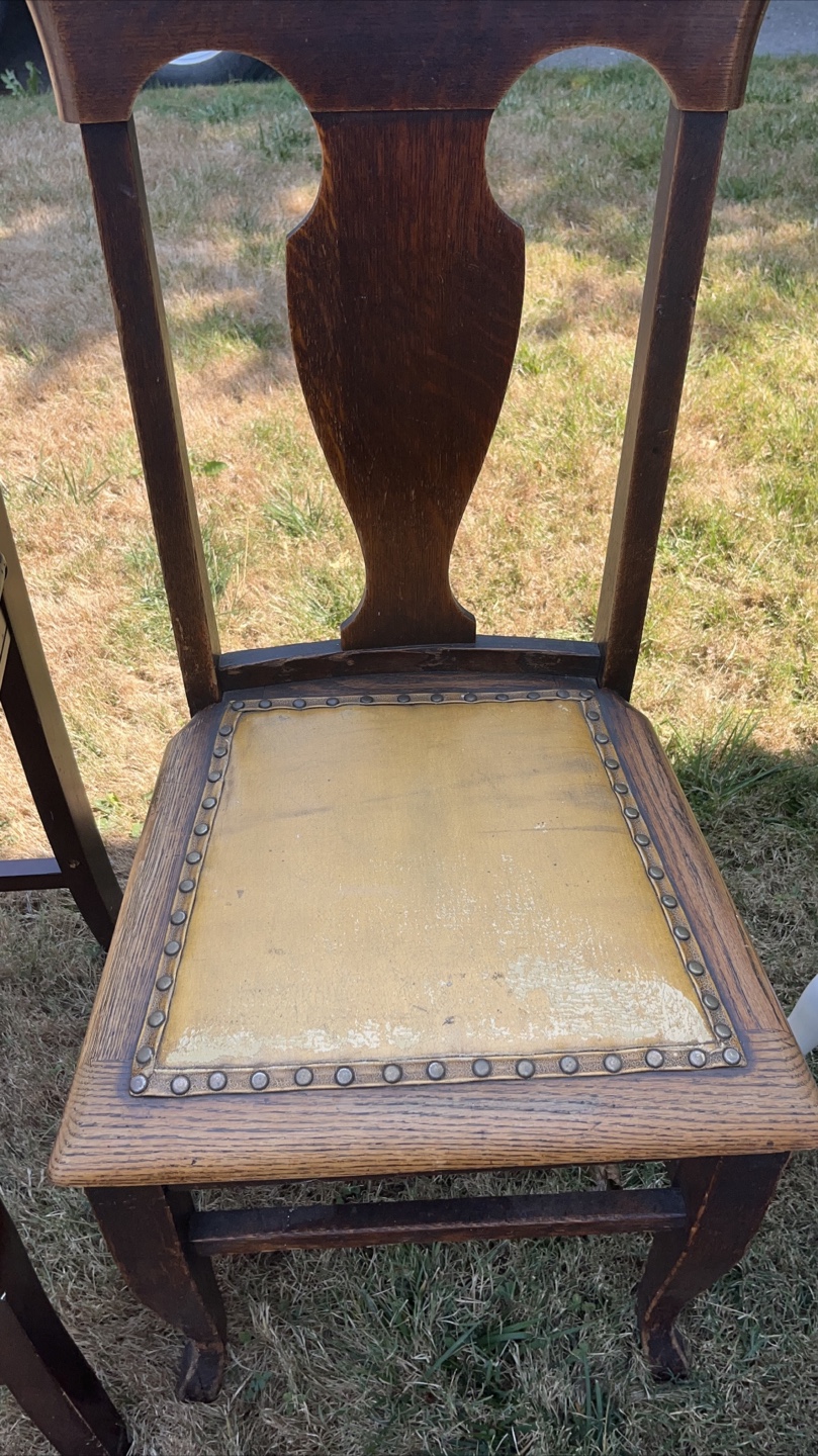 Antique Oak Wooden Chair with Leather Seat