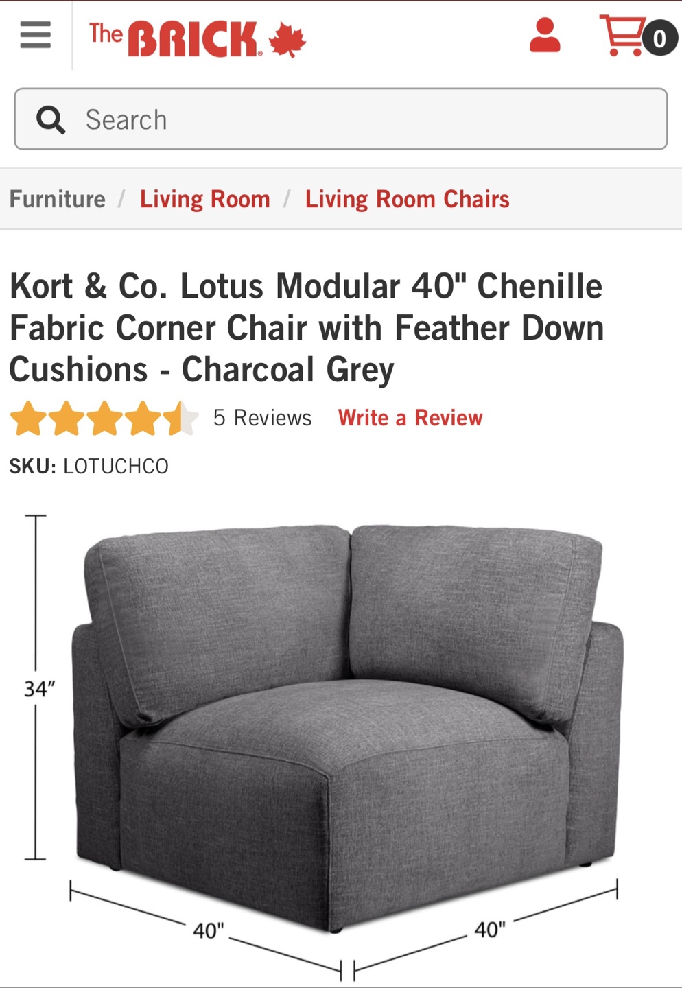 MOVING SALE - The Bricks Fabric Corner Chair