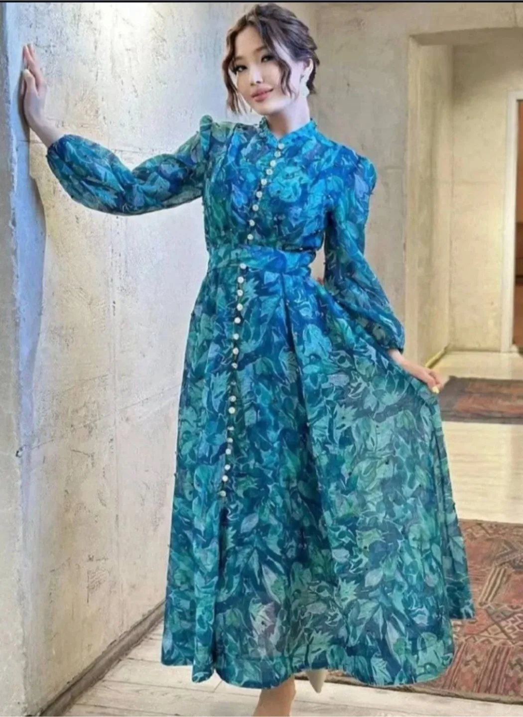 Turquoise Floral Print Maxi Dress small image indicator(2)