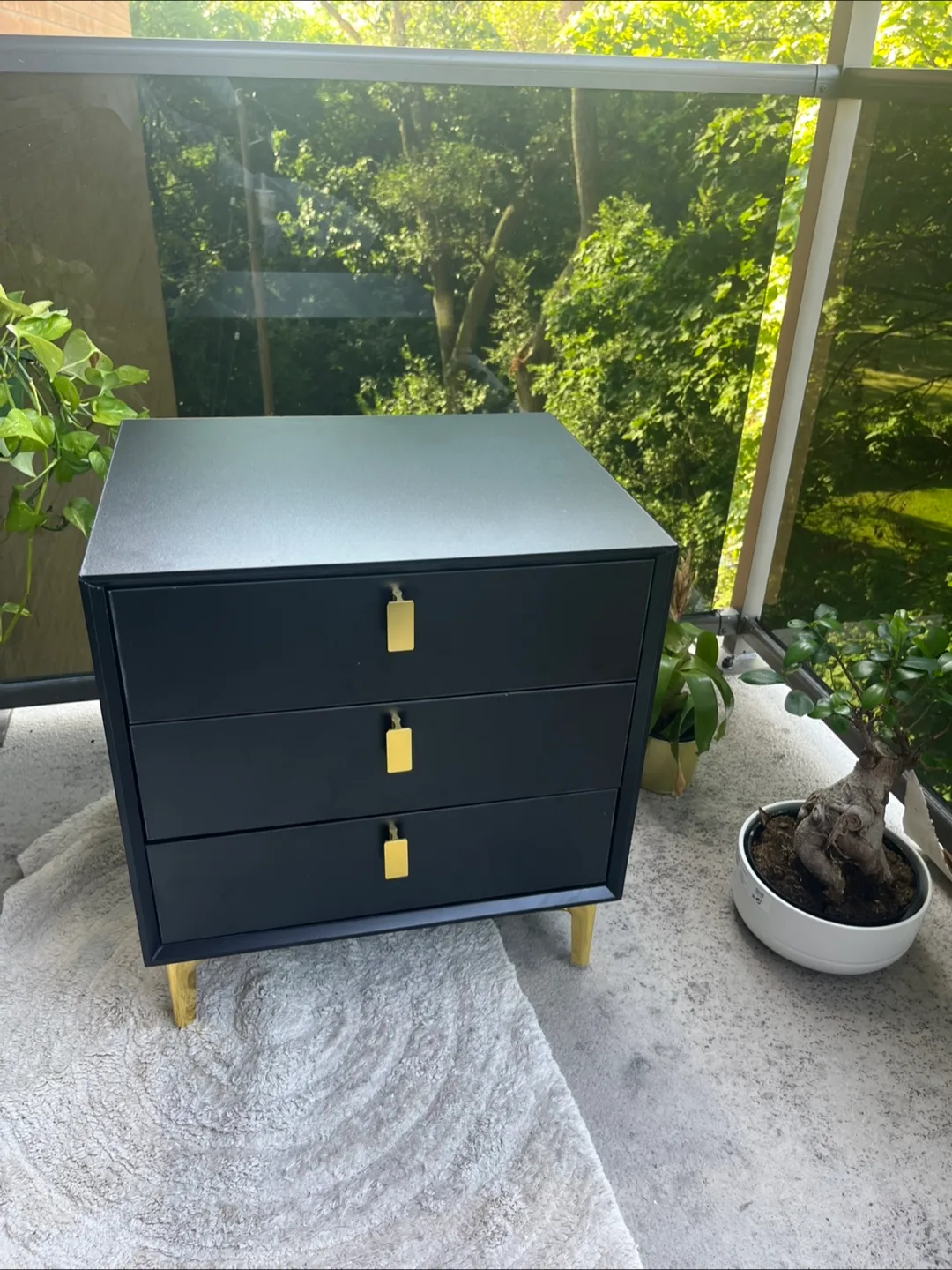 Black 3-Drawer Nightstand with Gold Accents thumbnail