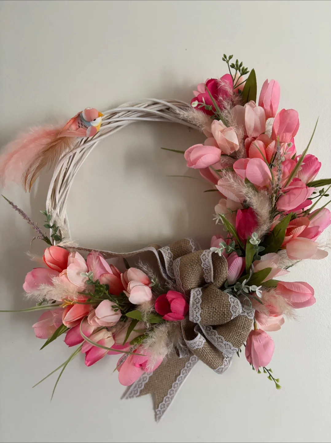 12” Tulip Wreath with Bird Accent thumbnail