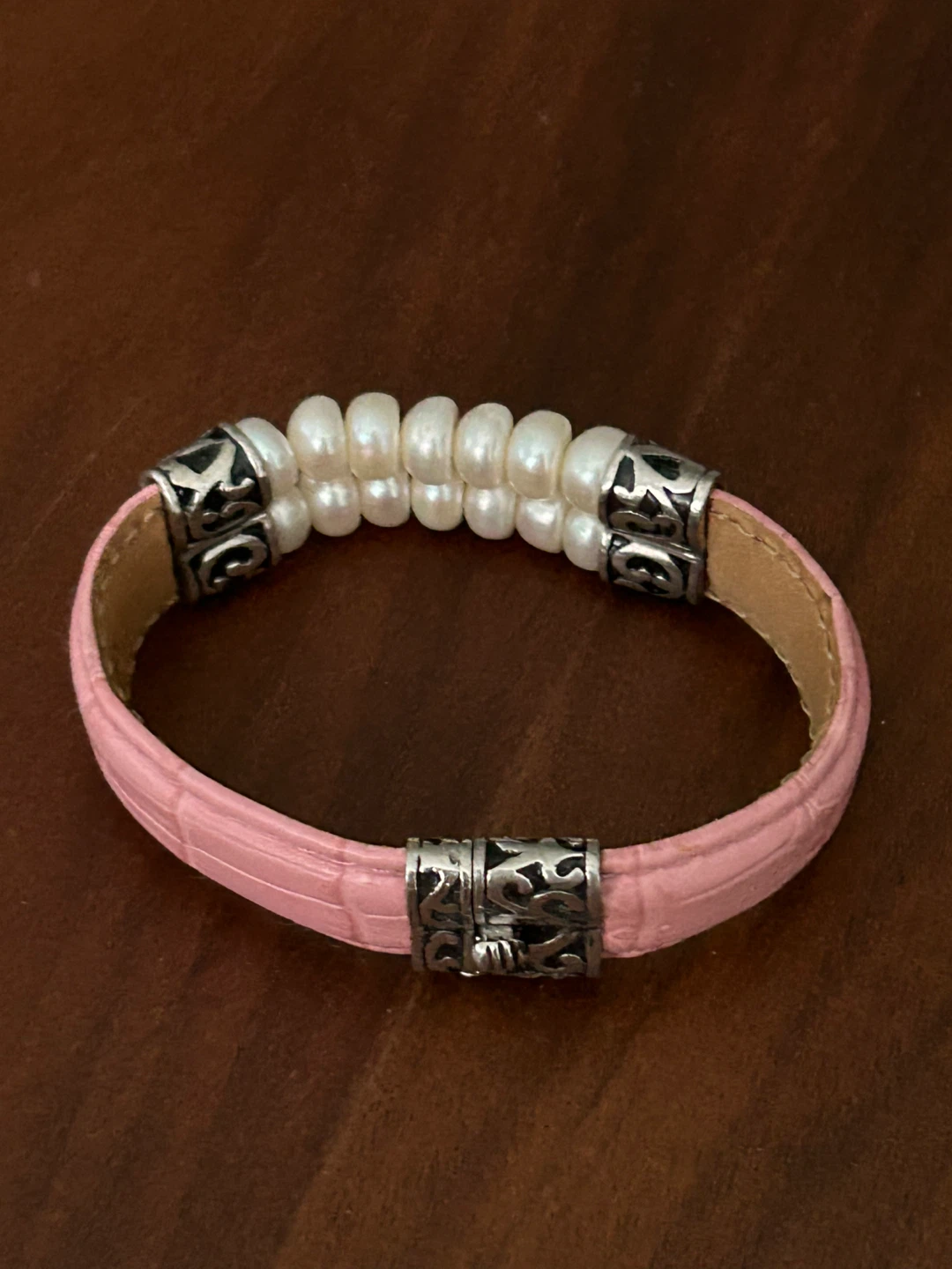 Pink Leather & Pearl Bracelet