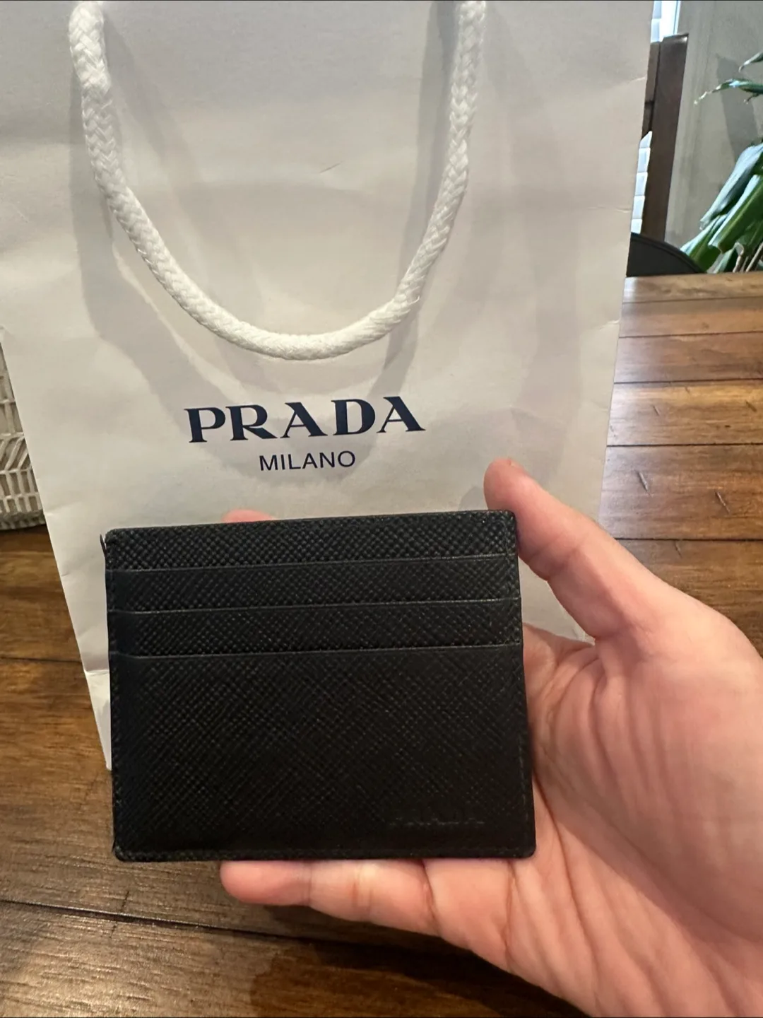Authentic Prada Black Leather Card Holder with Authenticity Card thumbnail