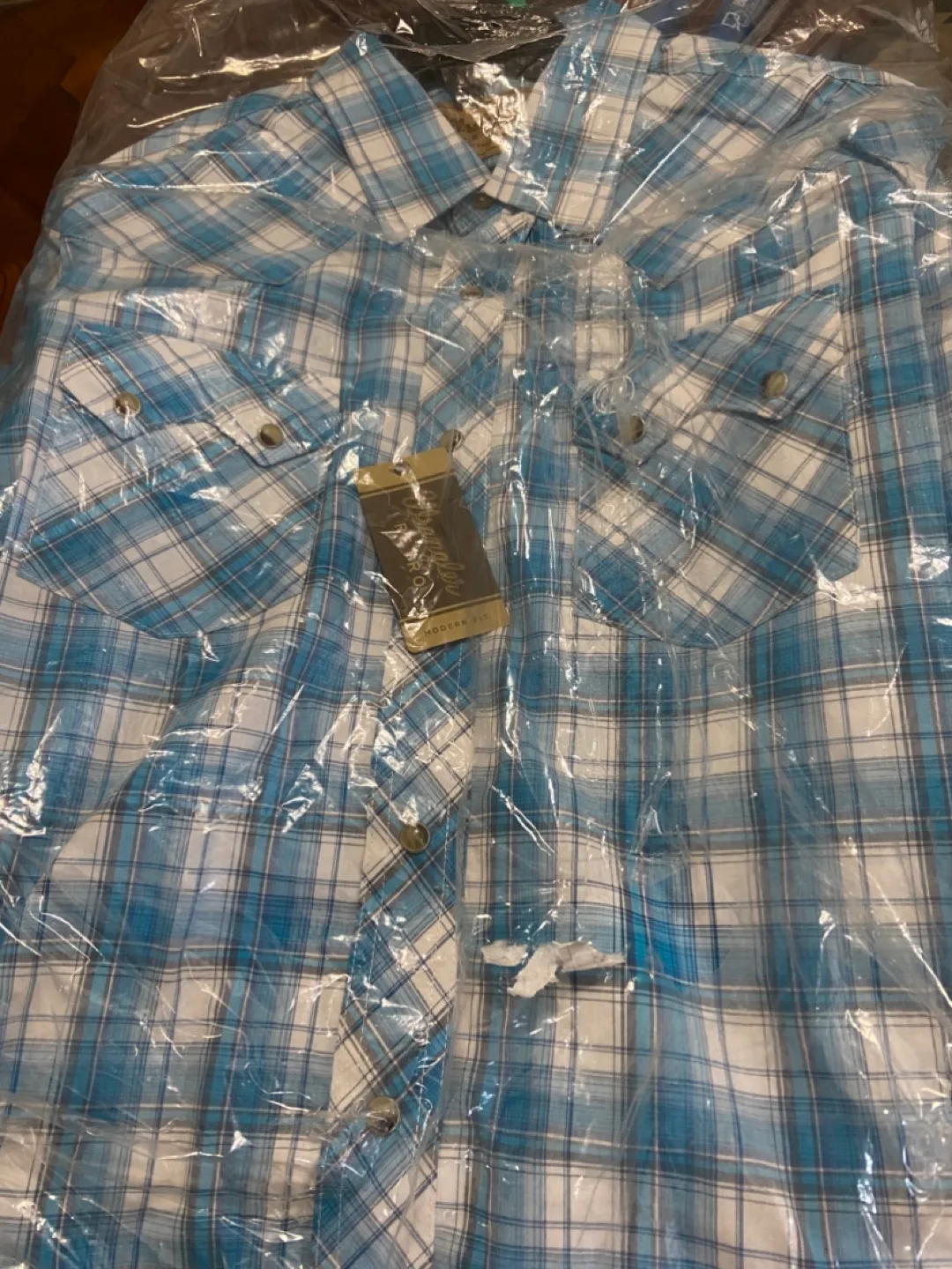 Wrangler.   Blue Plaid long sleeve shirt thumbnail