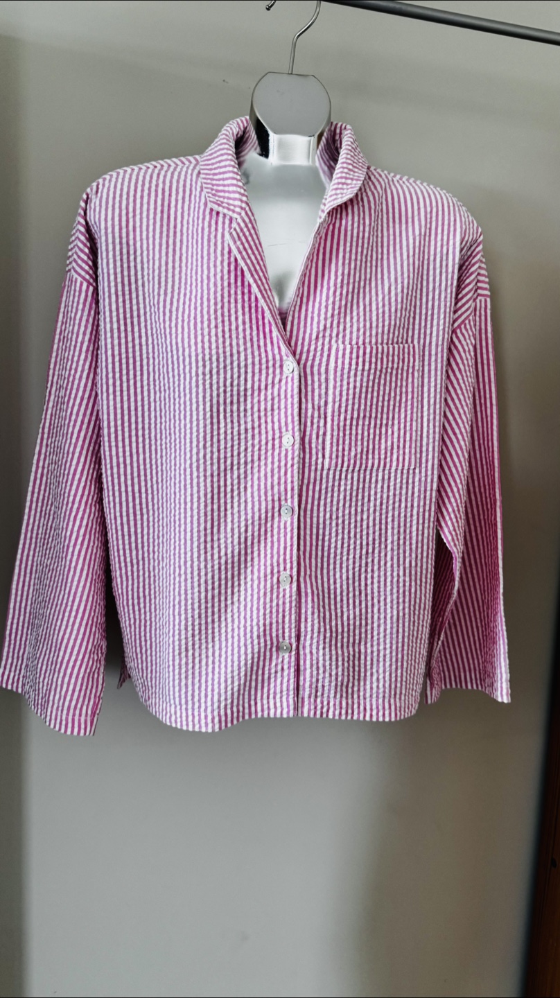 Striped Seersucker Top - Pink & White