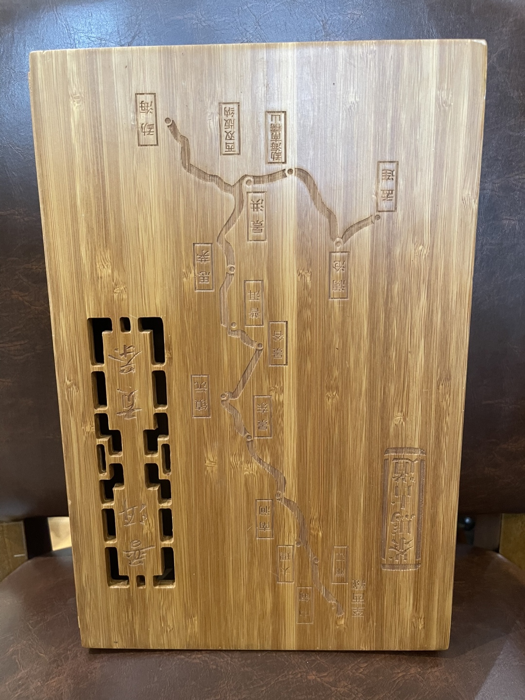 Wood box with Chinese carvings