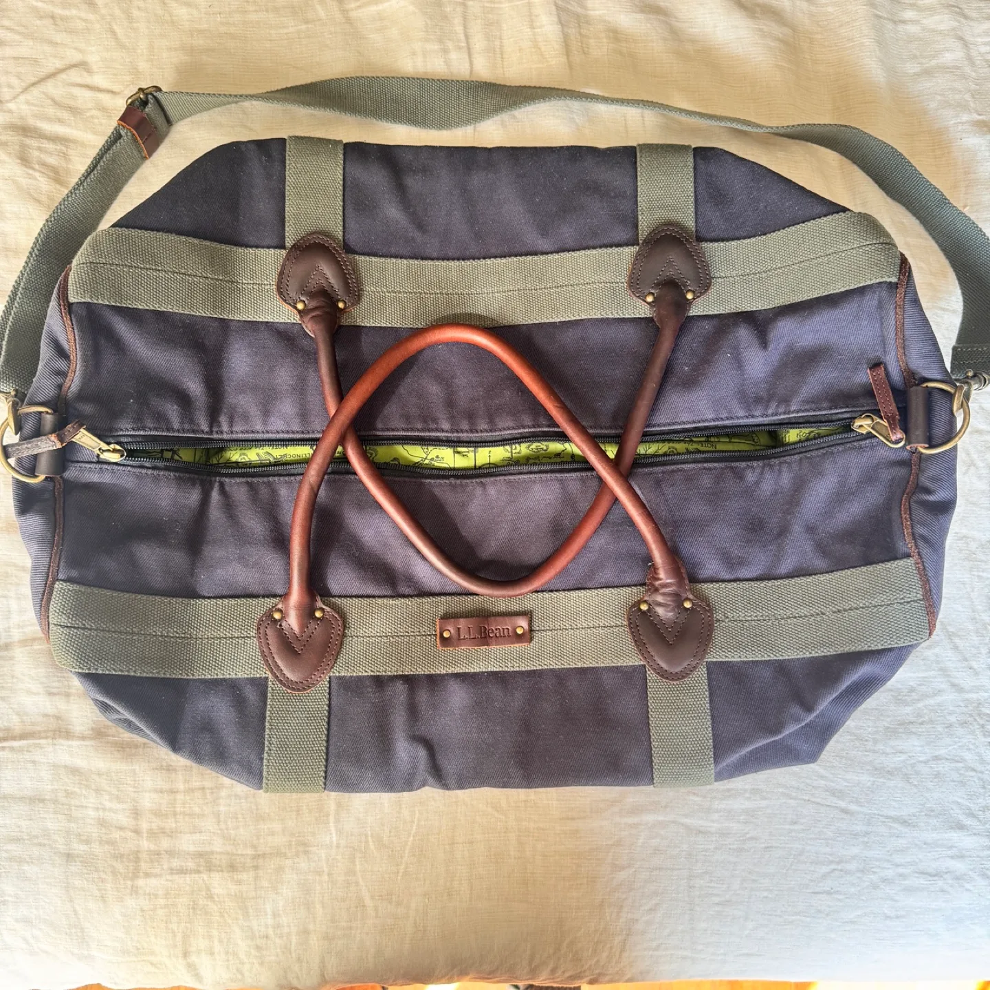 L.L.Bean Navy & Green Duffle Bag thumbnail