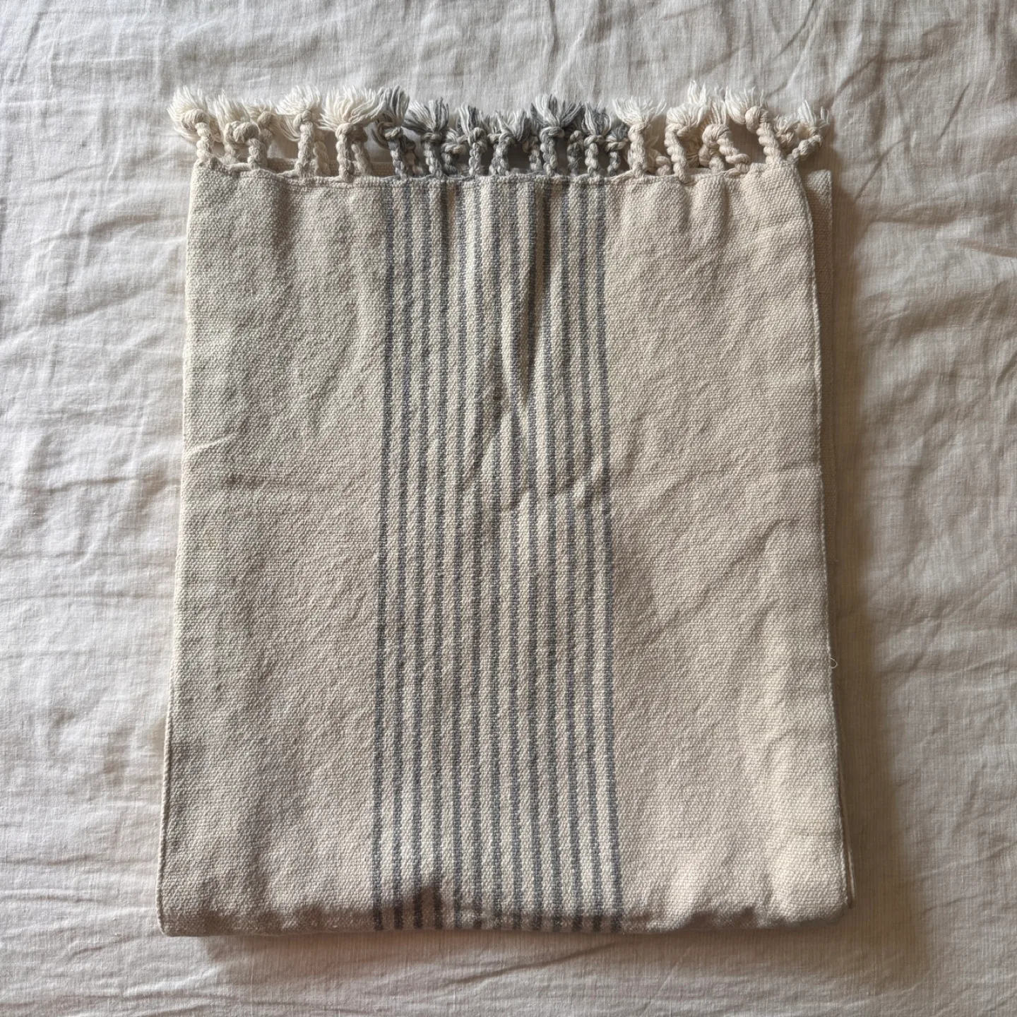 Neutral Striped Table Runner with Tassels thumbnail