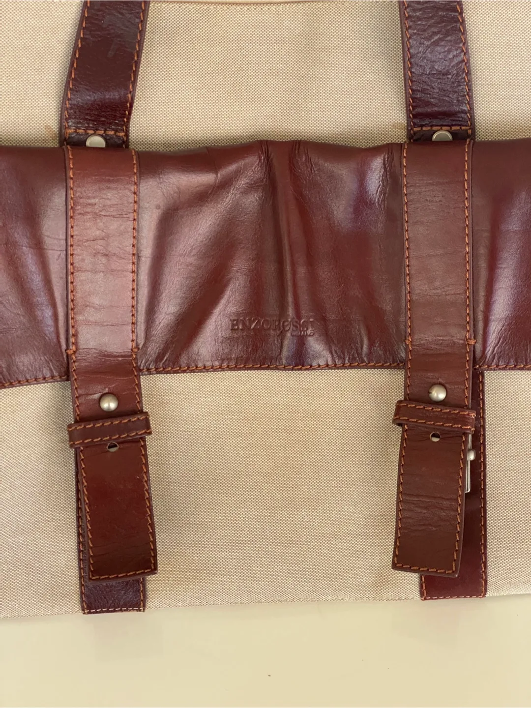 Enzo Rossi Beige & Brown Leather Trim Travel Bag image indicator(4)