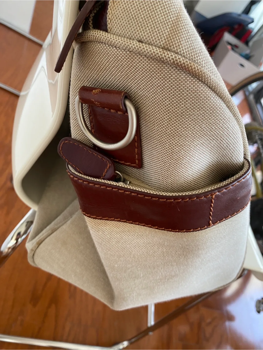 Enzo Rossi Beige & Brown Leather Trim Travel Bag image indicator(7)