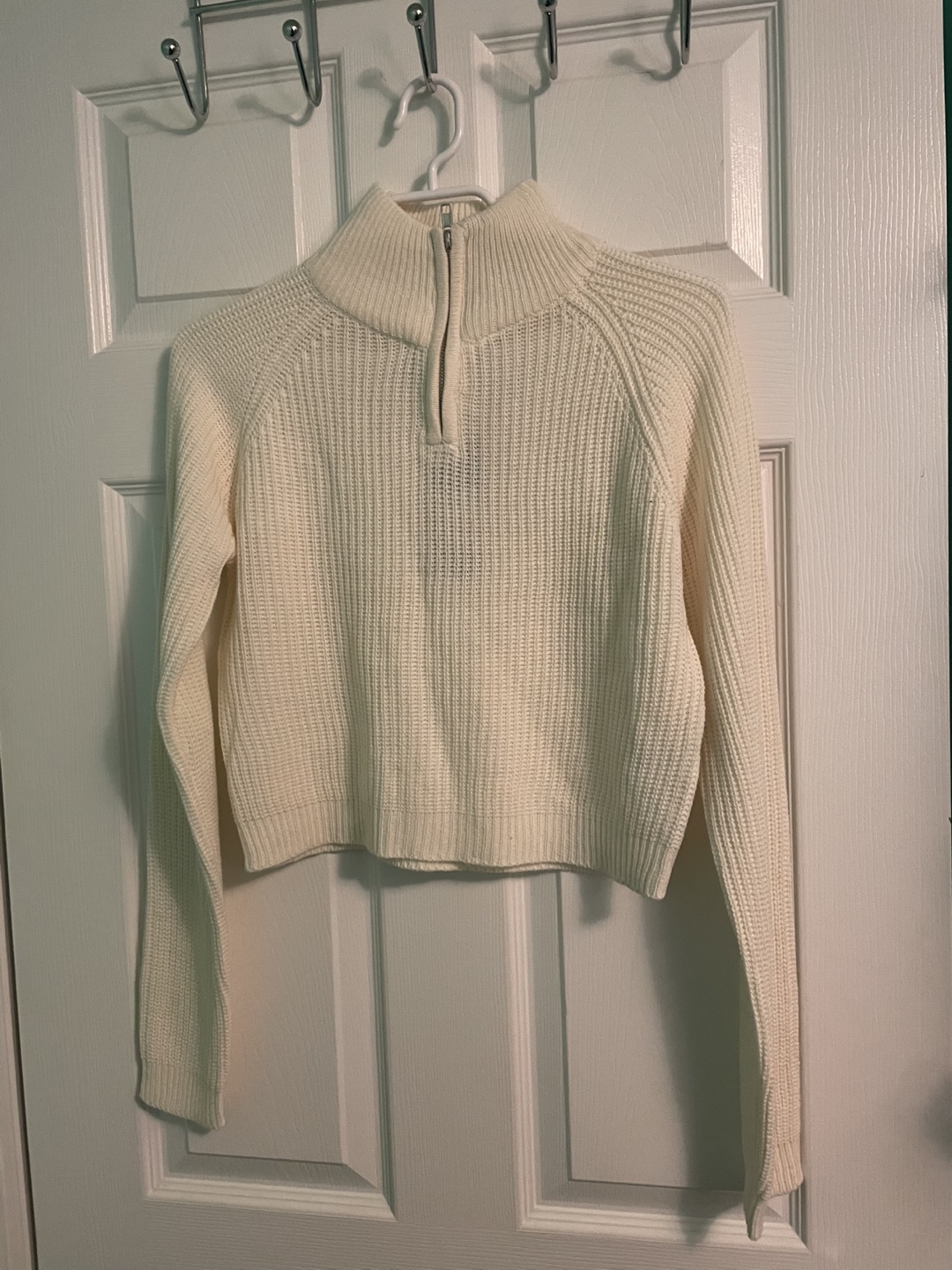 Forever 21 White Knit Half-Zip Sweater