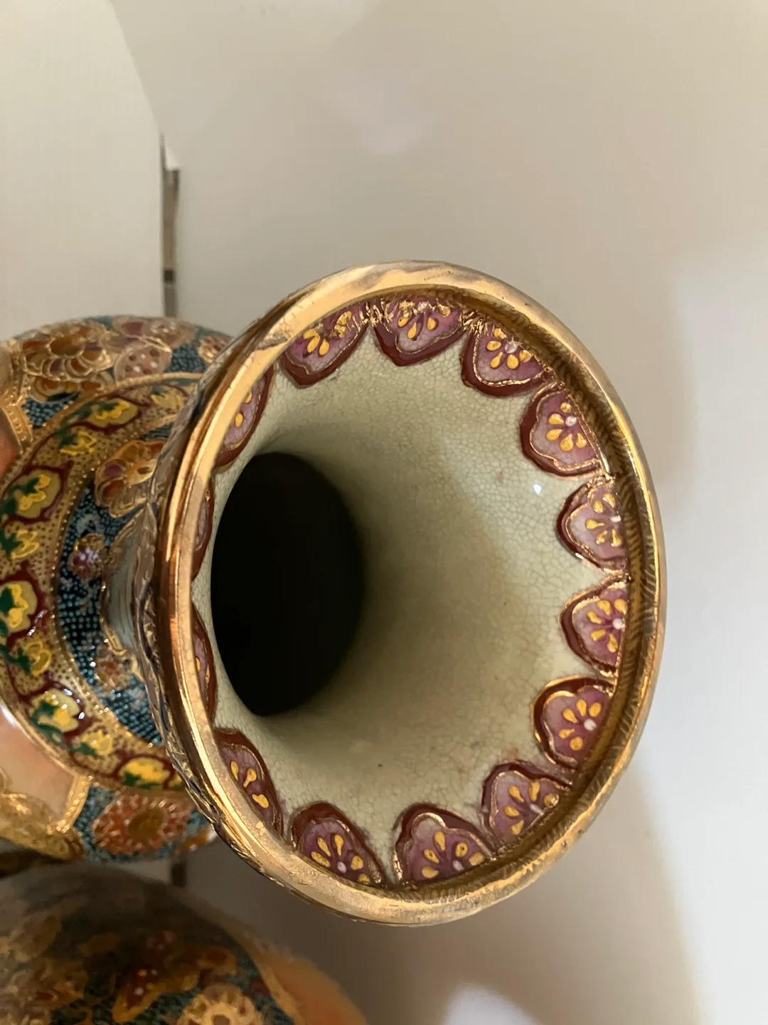 Pair of satsuma 14” vase gold hand painted ox image indicator(4)