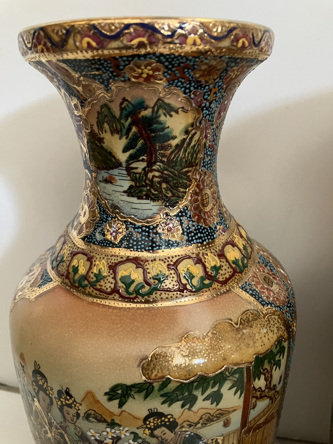 Pair of satsuma 14” vase gold hand painted ox - photo 3