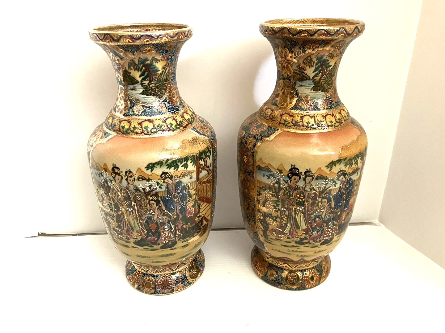 Pair of satsuma 14” vase gold hand painted ox - photo 5