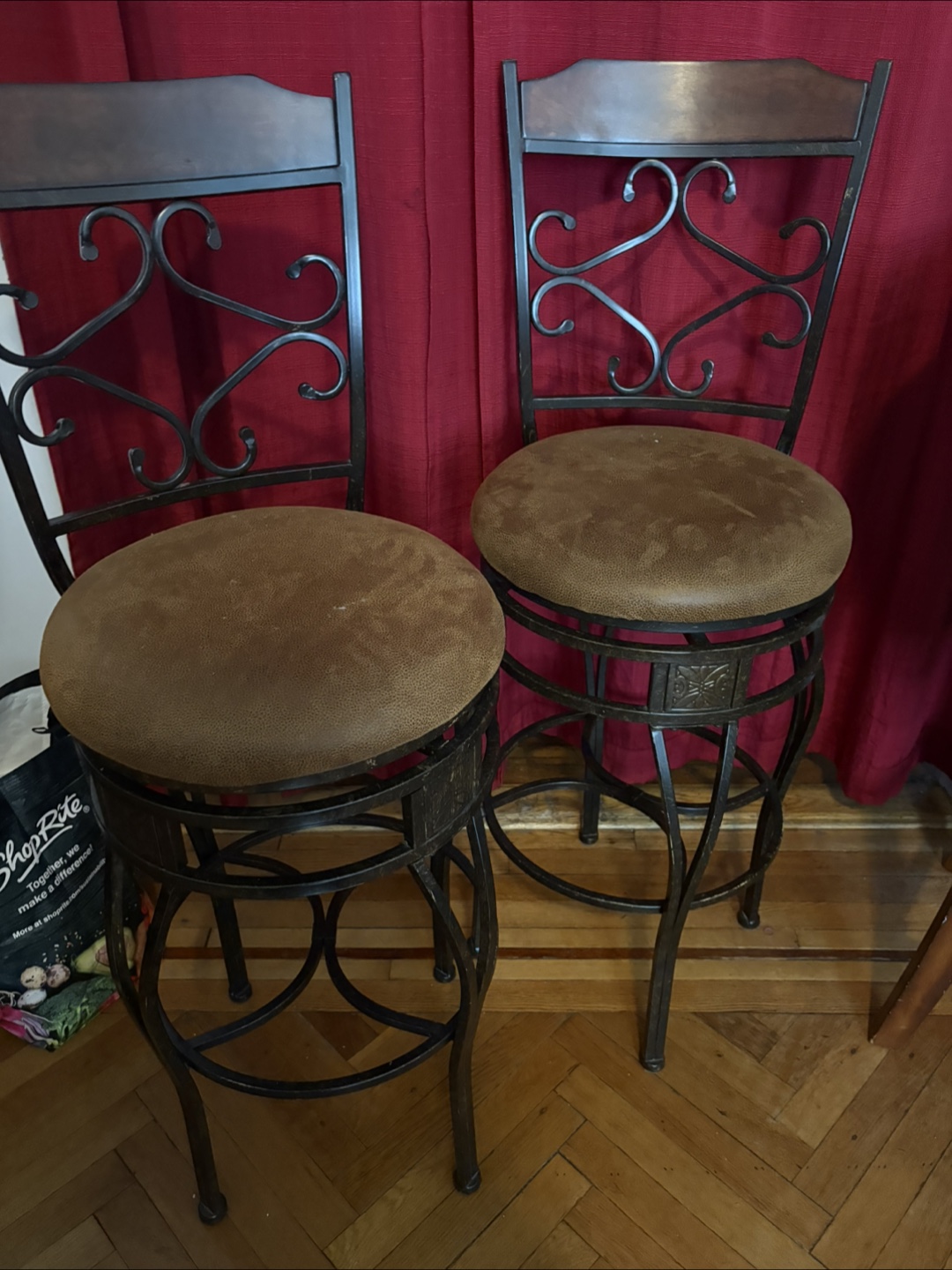 Two Brown Swivel Bar Stools SET