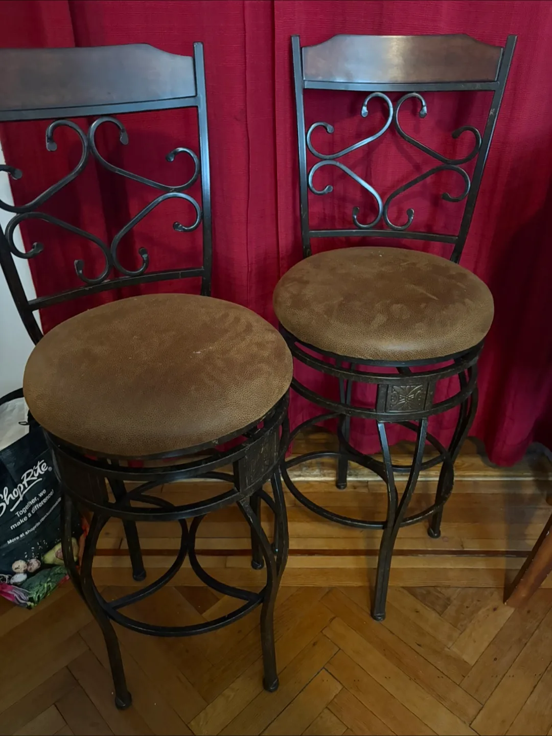 Two Brown Swivel Bar Stools SET thumbnail
