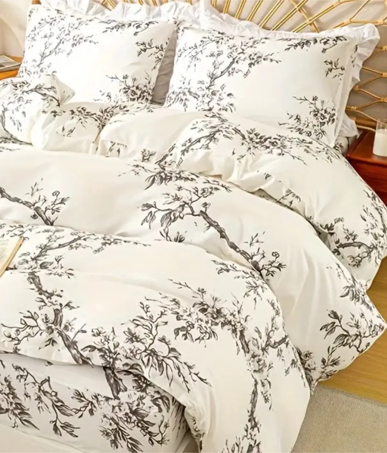 Queen duvet cover set, small branches print on solid white image indicator(2)