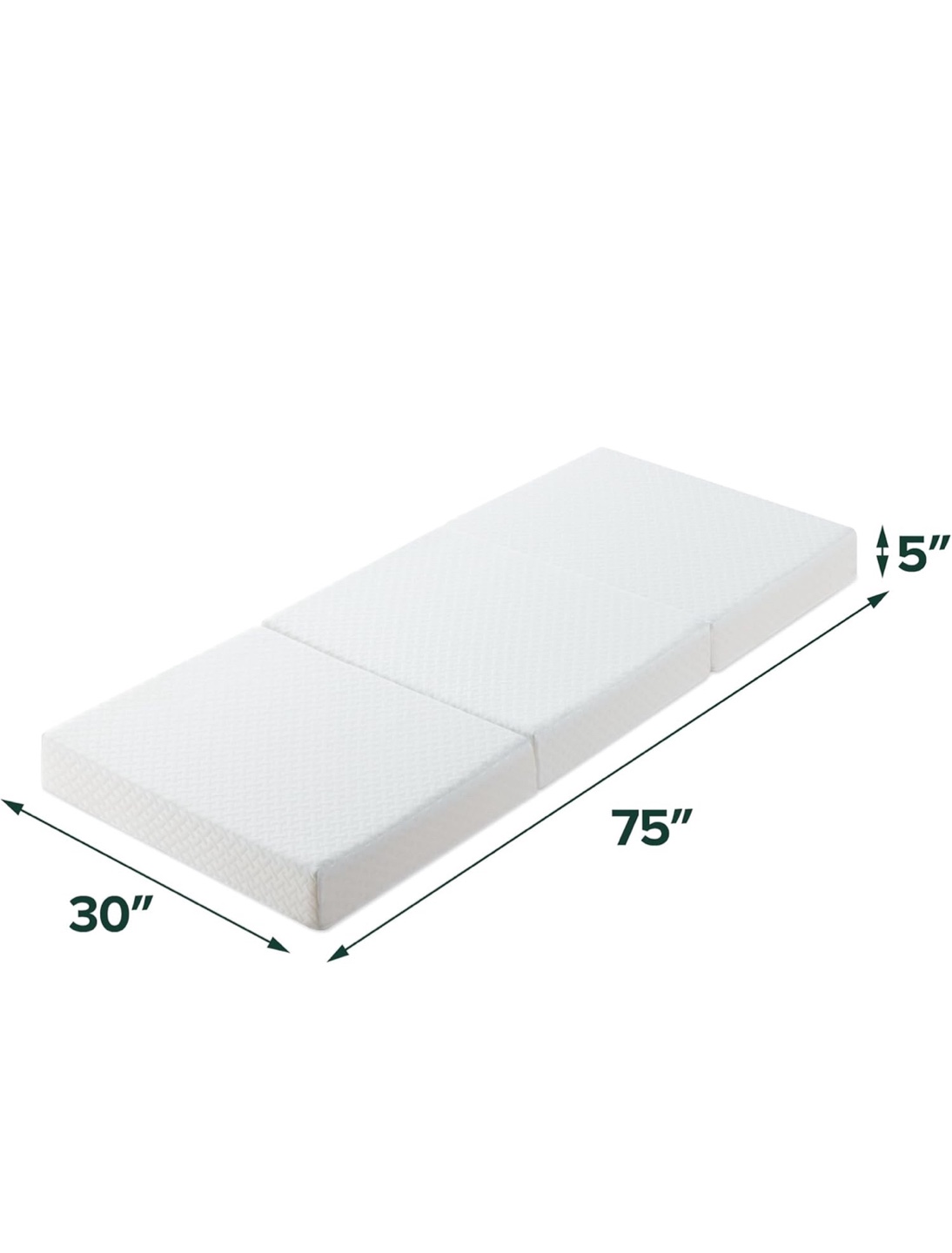 Folding Mattress - 30" x 75" x 5" - White - photo 3