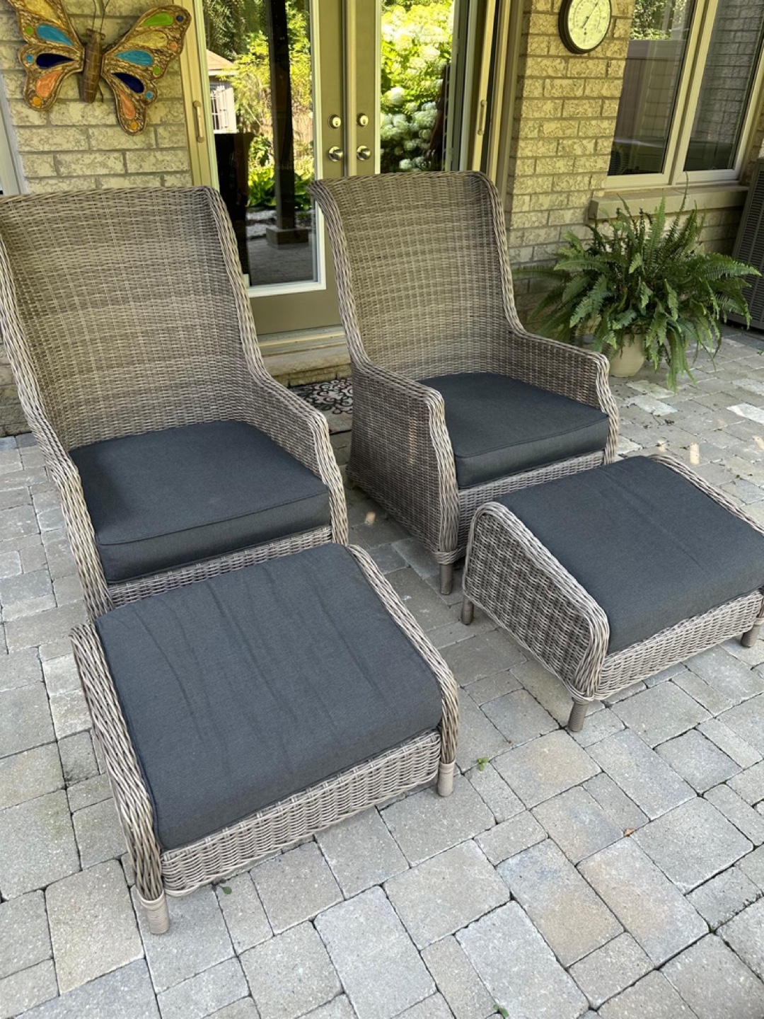 Wicker Patio Chairs & Ottomans - Set of 2