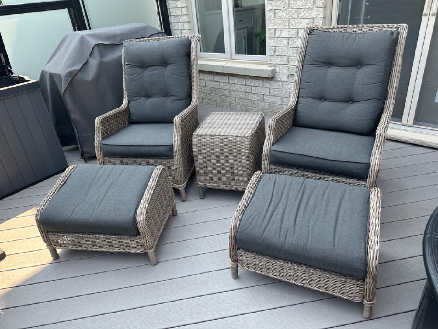 Wicker Patio Set - 2 Chairs, Ottomans & Table