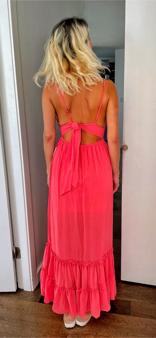 New beautiful Coral long dress with lace thumbnail