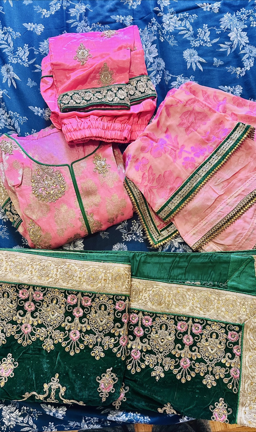 Pink & Green Embroidered Salwar Kameez suit.