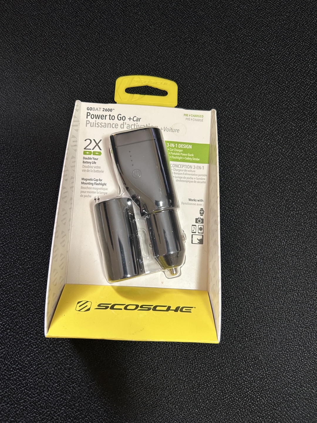 Car charger, power bank, flashlight