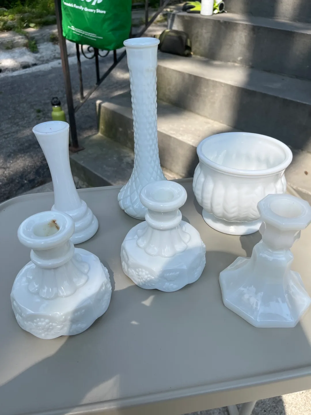 Milk Glass Vase & Candlestick Holder Set thumbnail