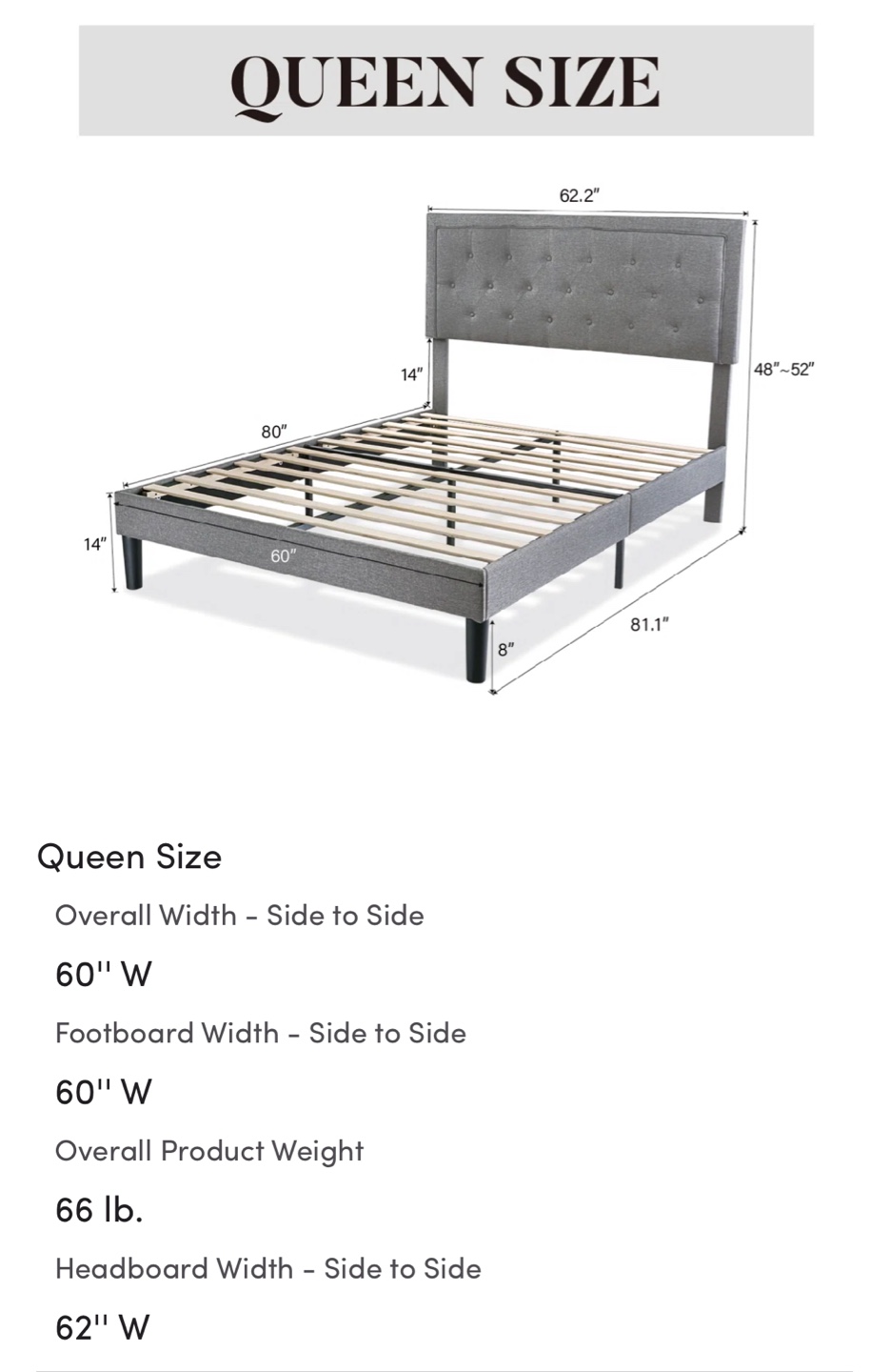 Queen Size Bed - Black - photo 4