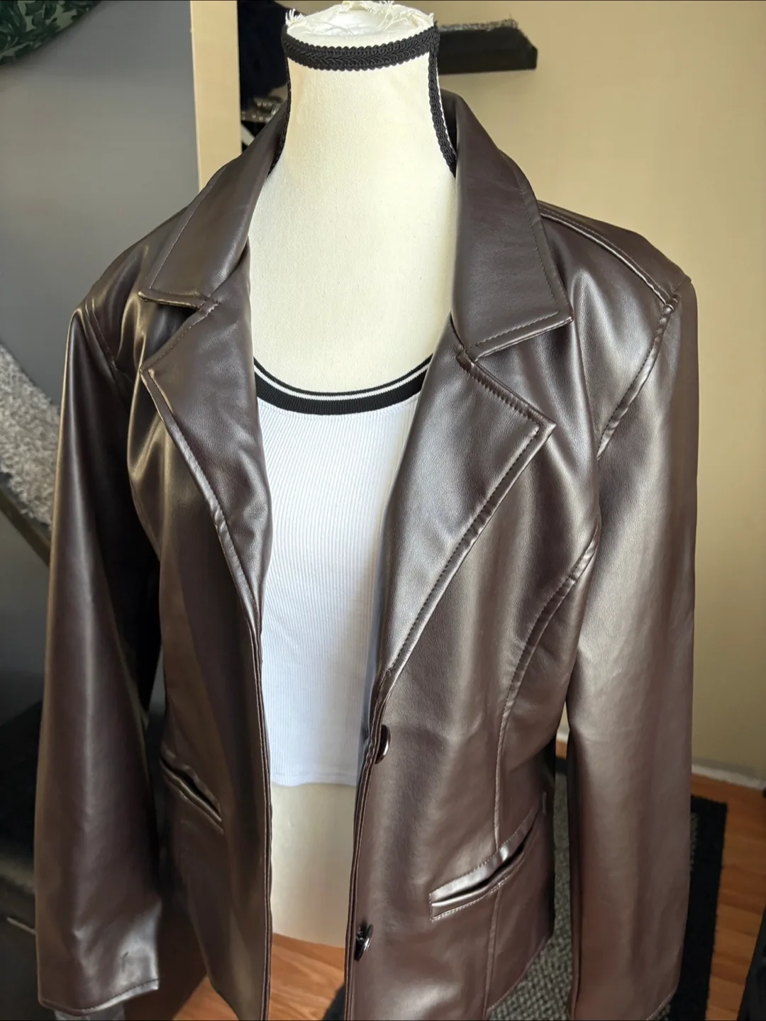 GA Milano Brown Faux Leather Blazer thumbnail