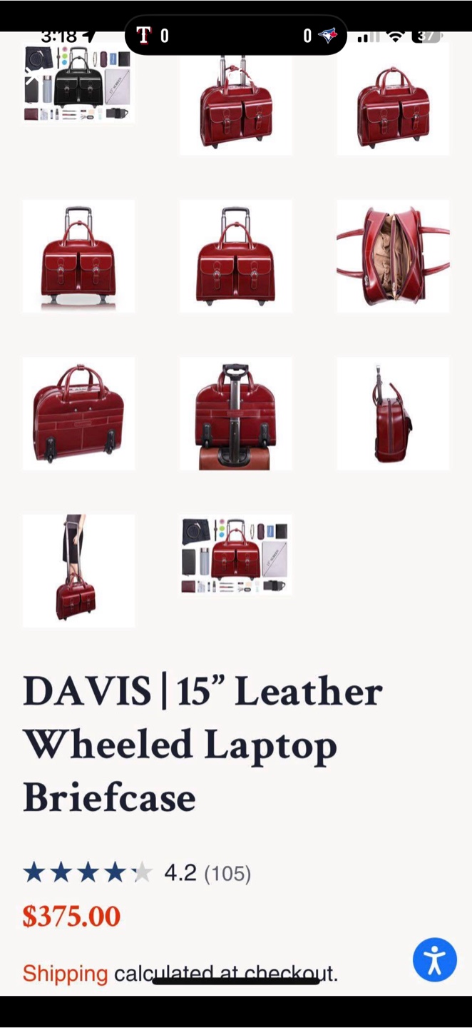 DAVIS 15" Leather Wheeled Laptop Briefcase