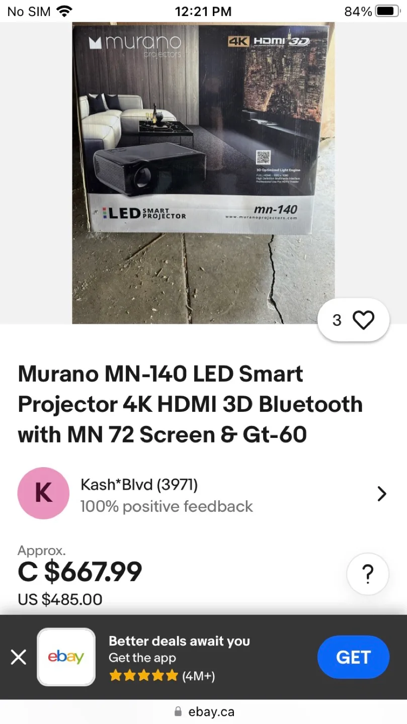 Murano MN-140 LED Smart Projector 4K HDMI 3D Bluetooth image indicator(2)
