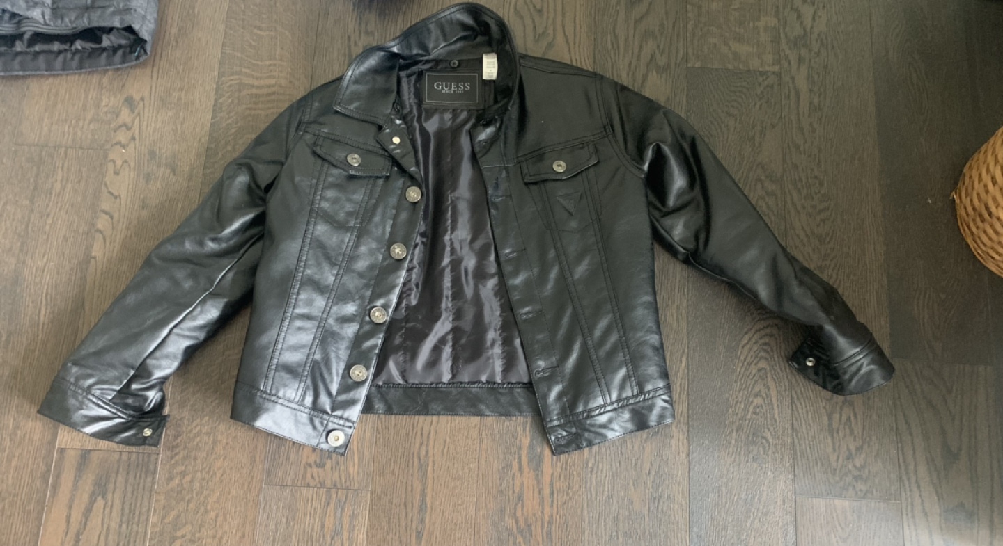 Guess Black Faux Leather Jacket - Size Y10