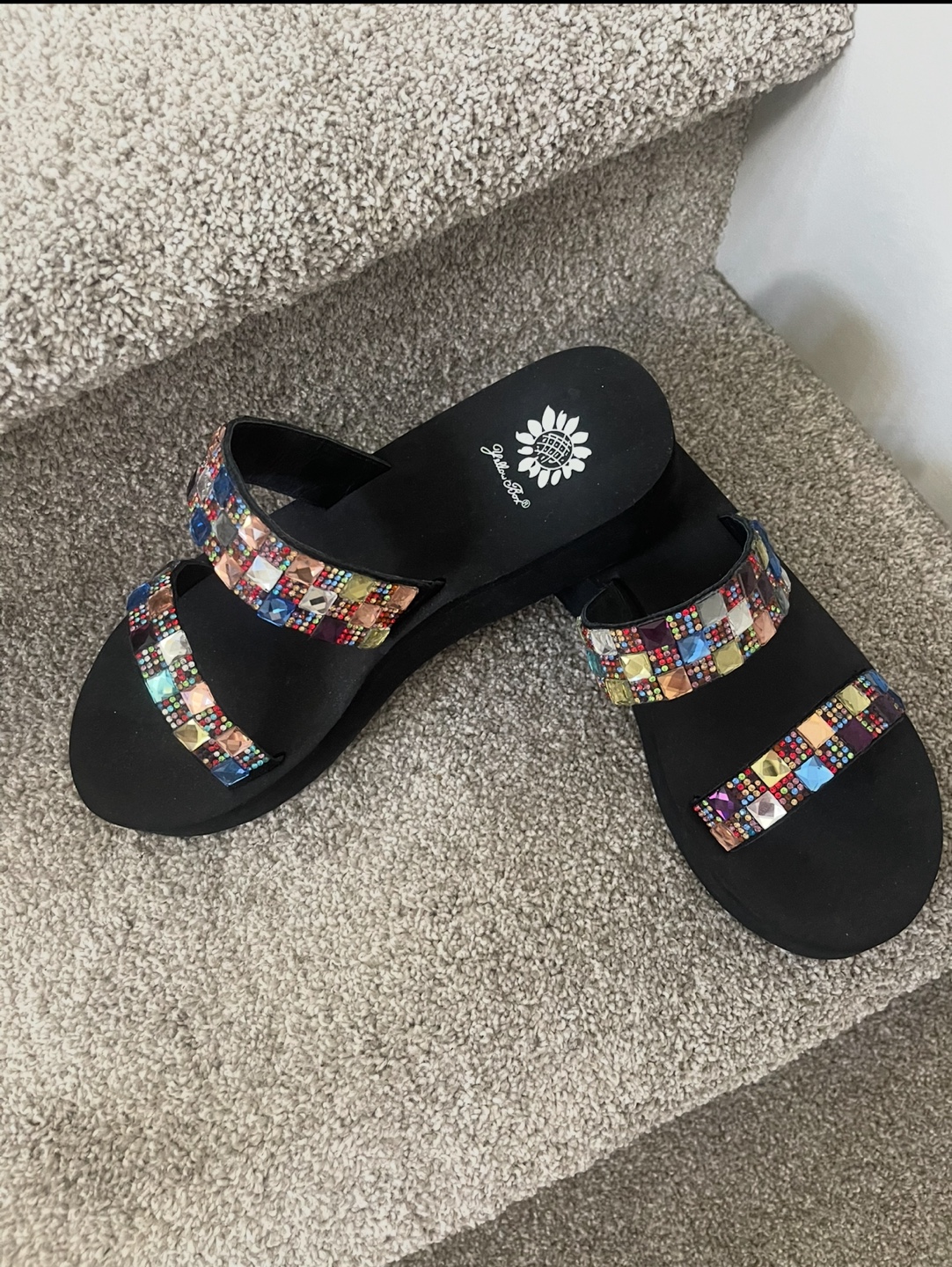 FREE GIFT+NEW and UNWORN YELLOW BOX Black Embellished Sandals