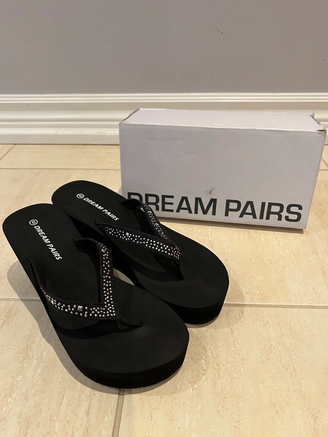 Dream Pairs Black Wedge Flip Flops image indicator(2)
