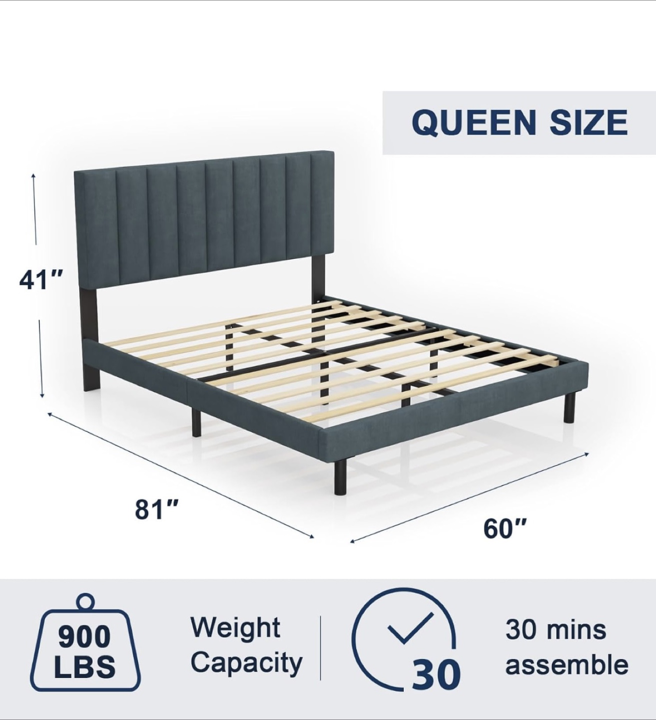 MOVING SALE - Queen Bed Frame with Upholstered Headboard - photo 2