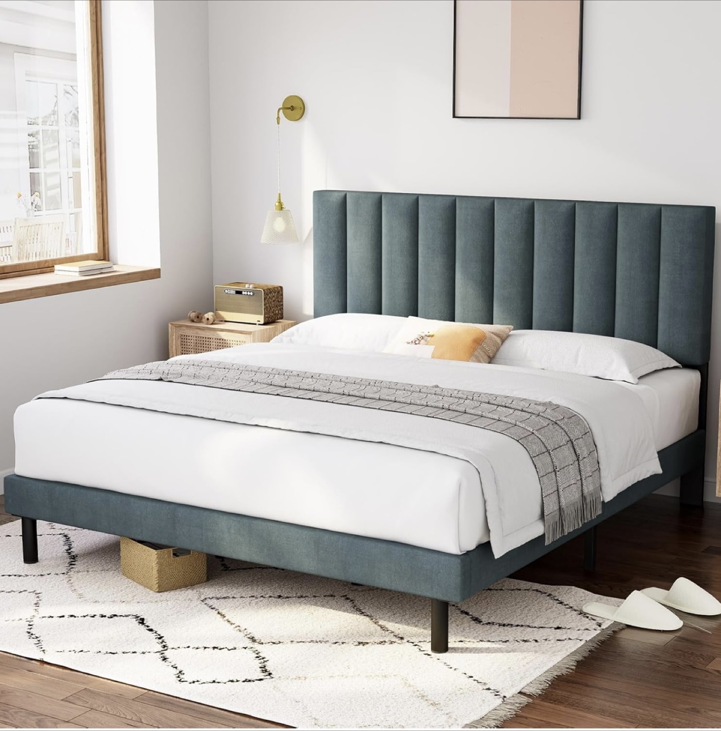 MOVING SALE - Queen Bed Frame with Upholstered Headboard - photo 3
