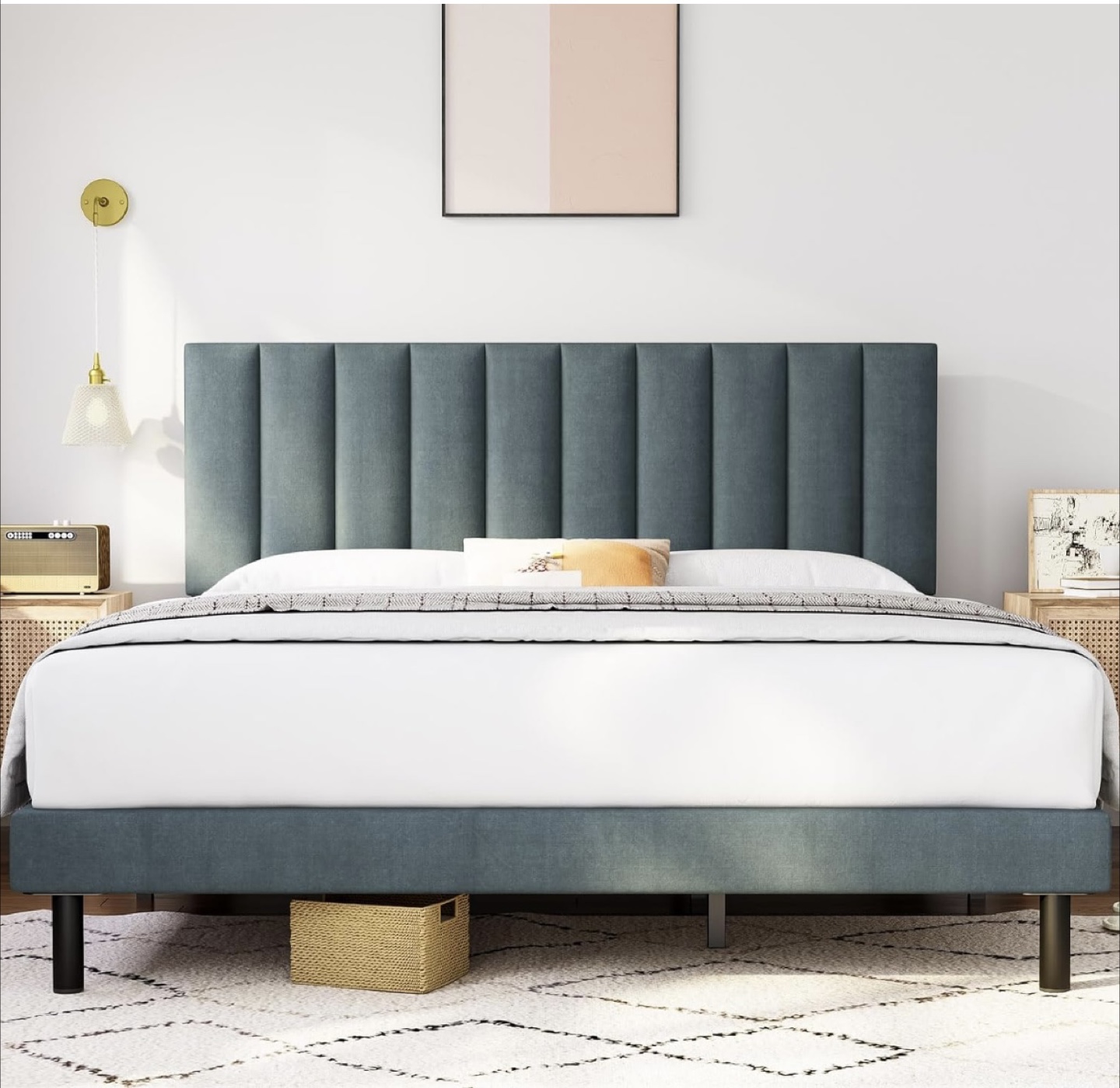 MOVING SALE - Queen Bed Frame with Upholstered Headboard