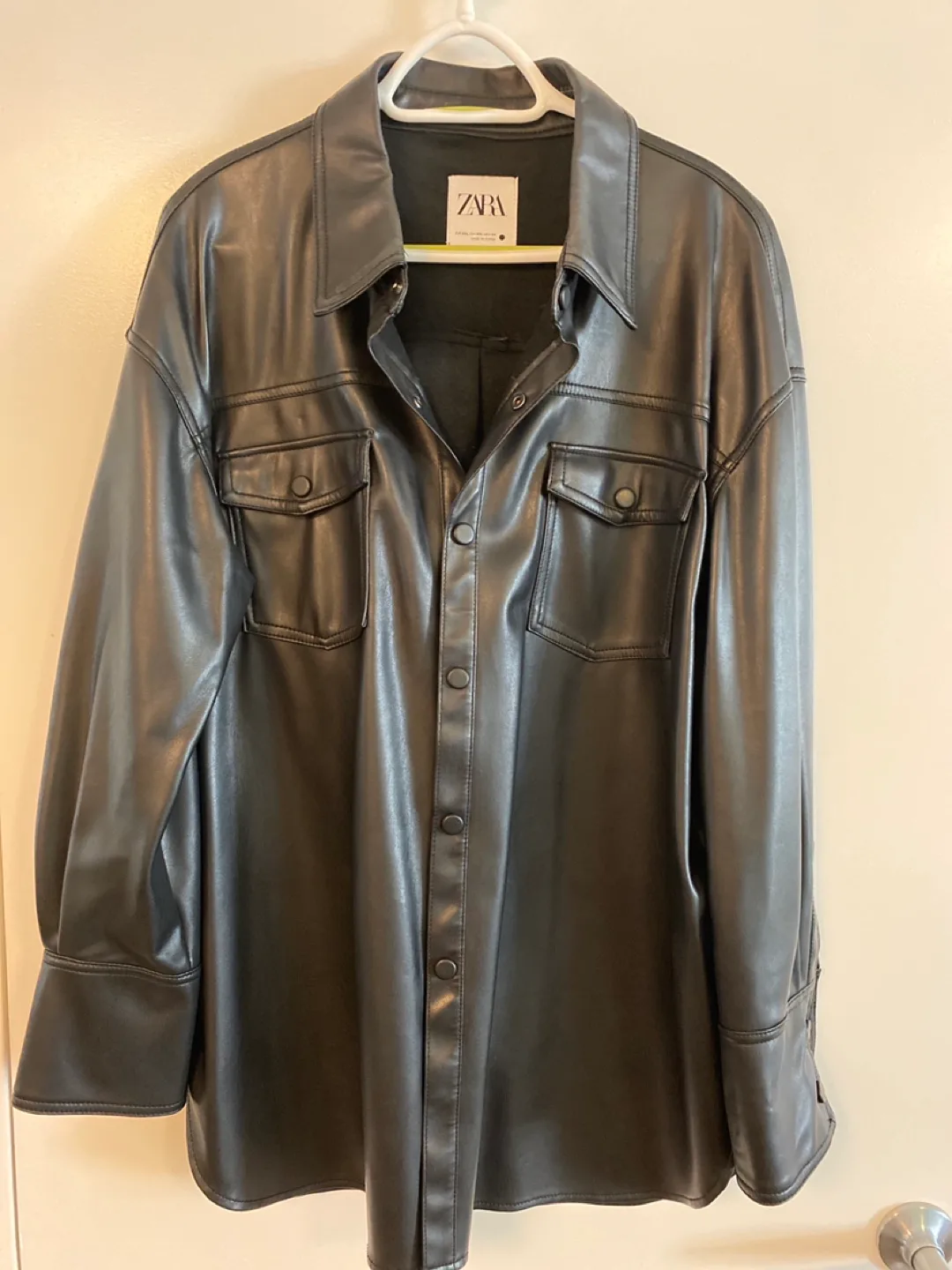 Zara Faux Leather Shirt Jacket Black XXL thumbnail