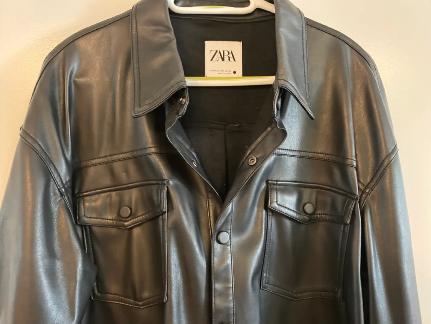Zara Faux Leather Shirt Jacket Black XXL image indicator(5)
