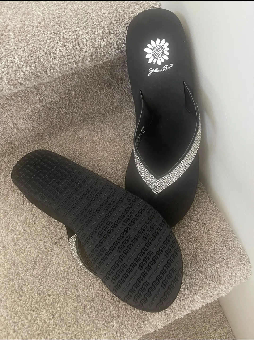 Yellow Box Black Flip Flops, Size 10 image indicator(5)