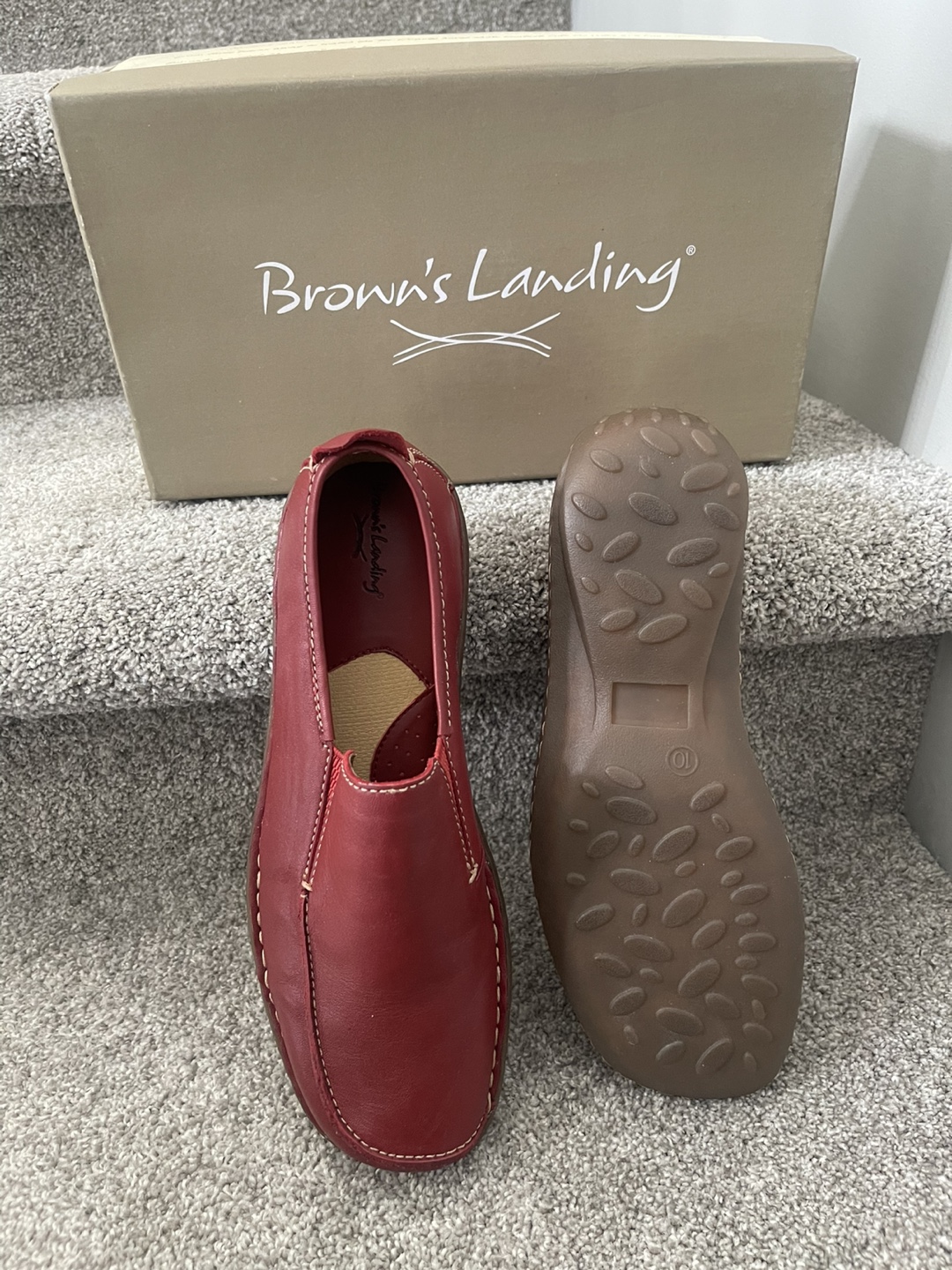 NEW and UNWORN Brown's Landing Red Leather Loafers - Size 10 - photo 2