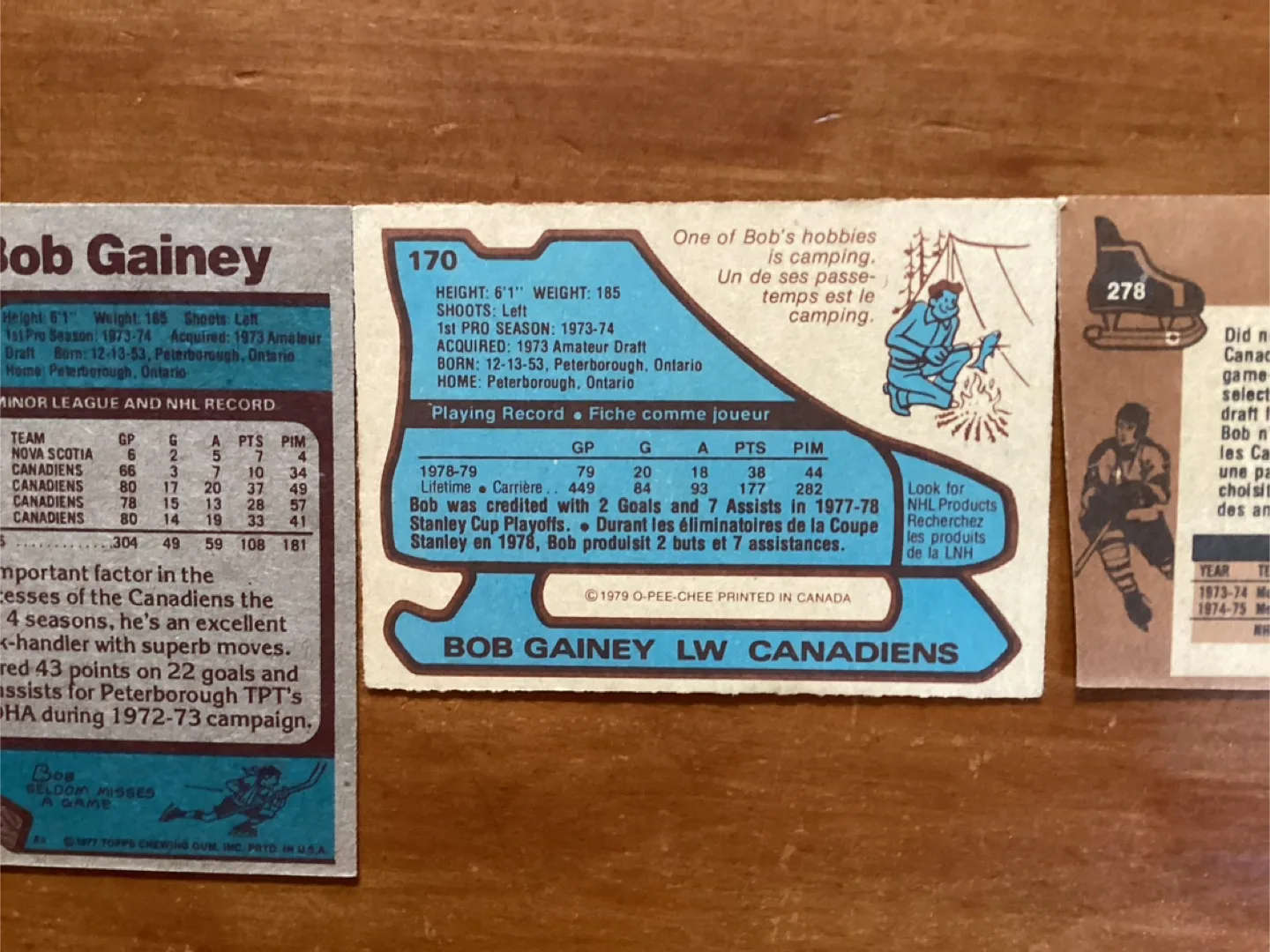 3 BOB GAINEY NHL Cards, Factory Error Card 278 Bad Cut Top image indicator(7)