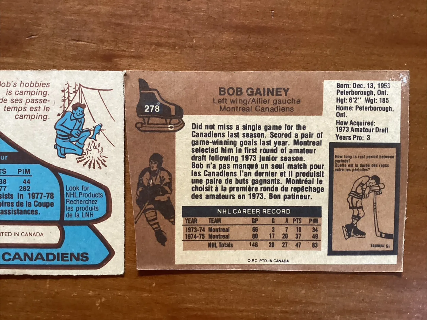 3 BOB GAINEY NHL Cards, Factory Error Card 278 Bad Cut Top image indicator(8)