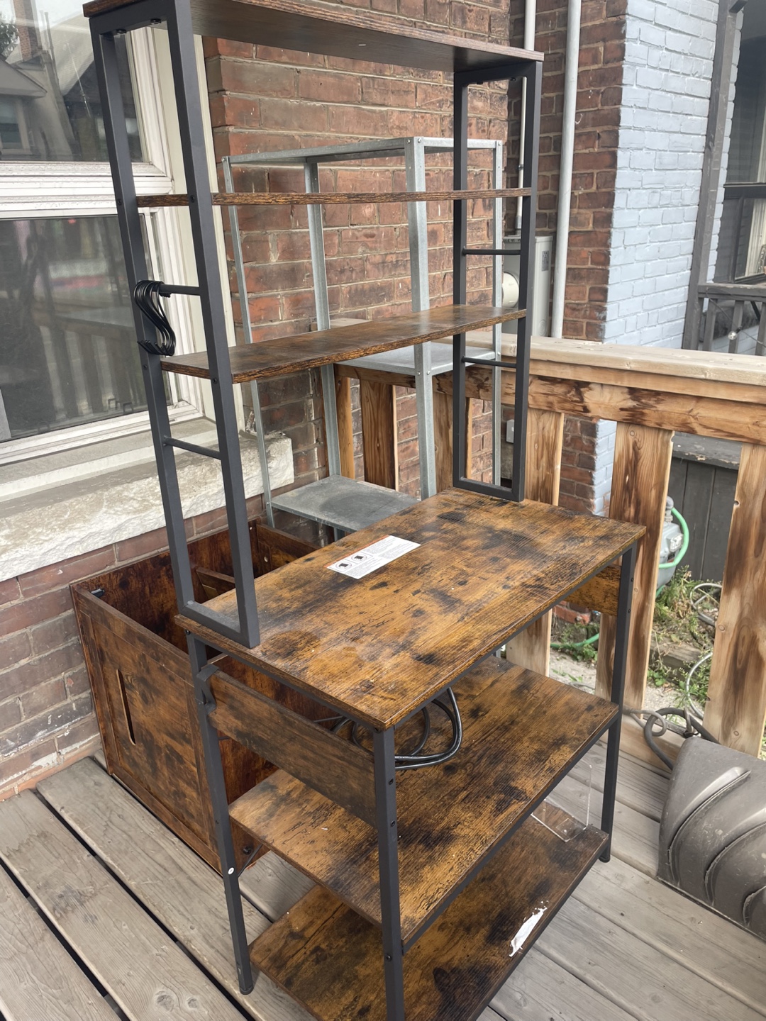 [FREE]Brown & Black Microwave Kitchen Shelf w/ Hooks
