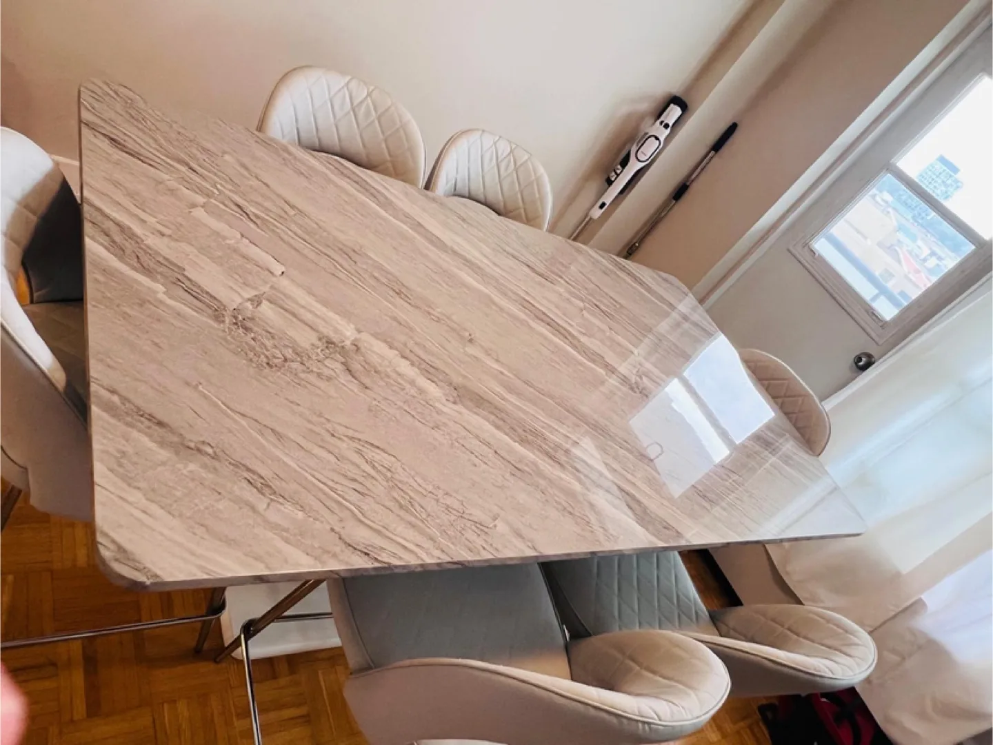 Dining Table with 6 Chairs - Marble Top Design on Wood image indicator(4)