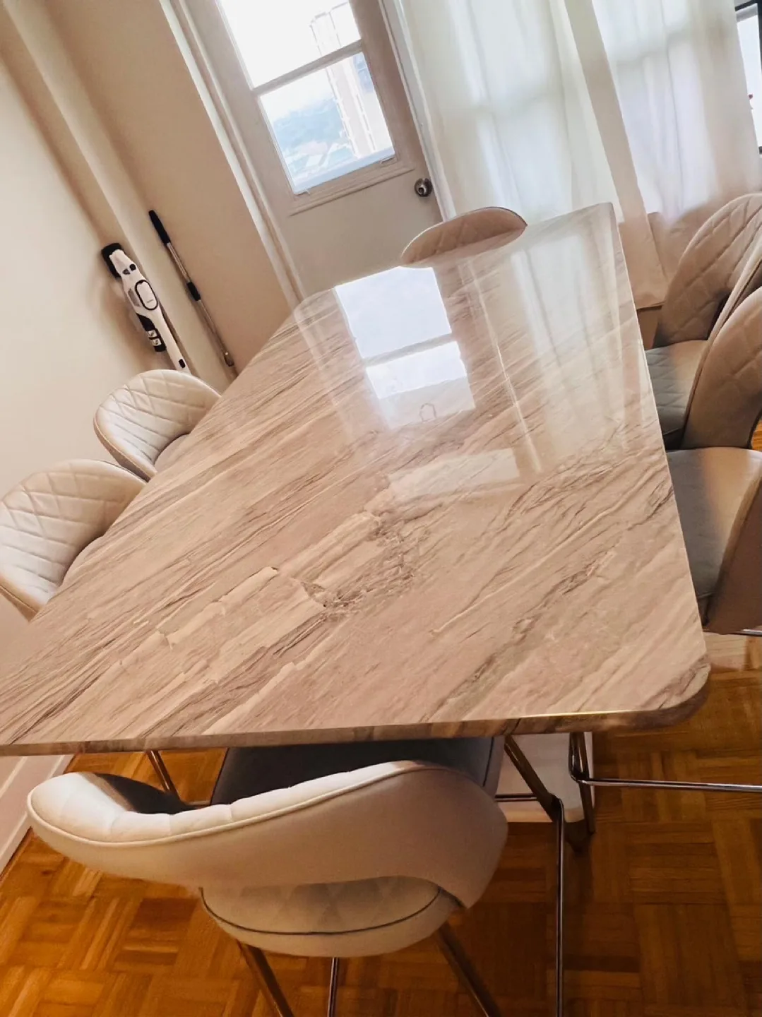 Dining Table with 6 Chairs - Marble Top Design on Wood image indicator(3)